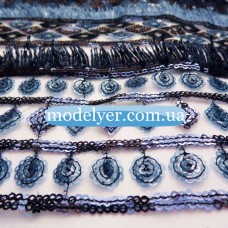 Ткань Пайеточная с бахромой (синий-голубой)